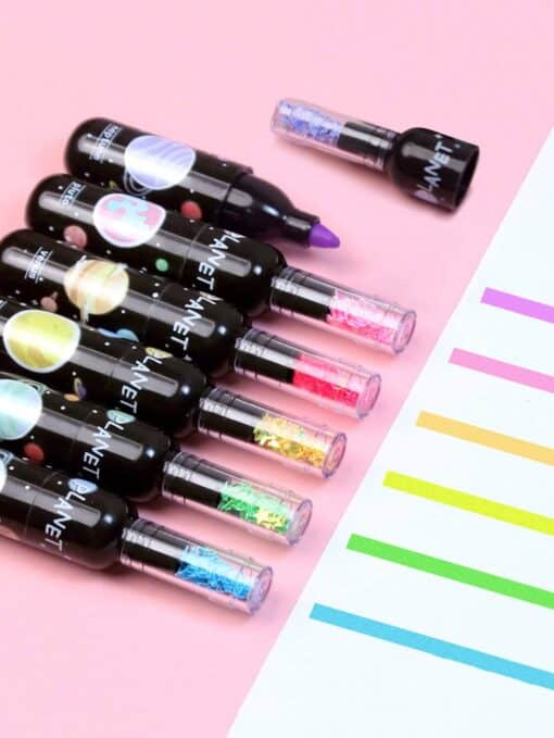 SHEIN 6pcs Planet Fluorescent Pens With Glitter