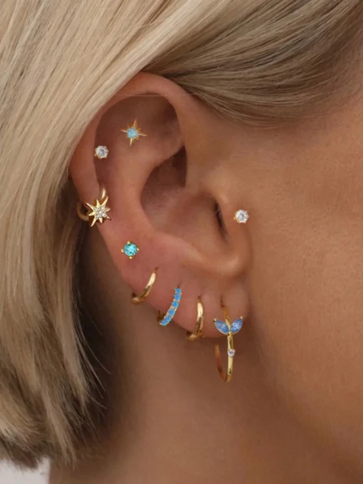 SHEIN 9pcs/Set Women's Fashionable Shiny Star Shaped Australian Crystal & Zirconia Earrings Set