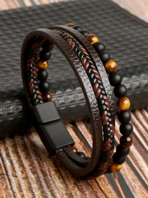 SHEIN Fashionable and Popular Multi-layer Bracelet Stone Men Bracelet Jewelry PU
