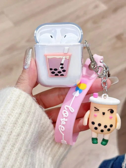 SHEIN Funny 1pc Cartoon Bubble Tea Silicone Earphone Protective Cover | جراب ايربودز
