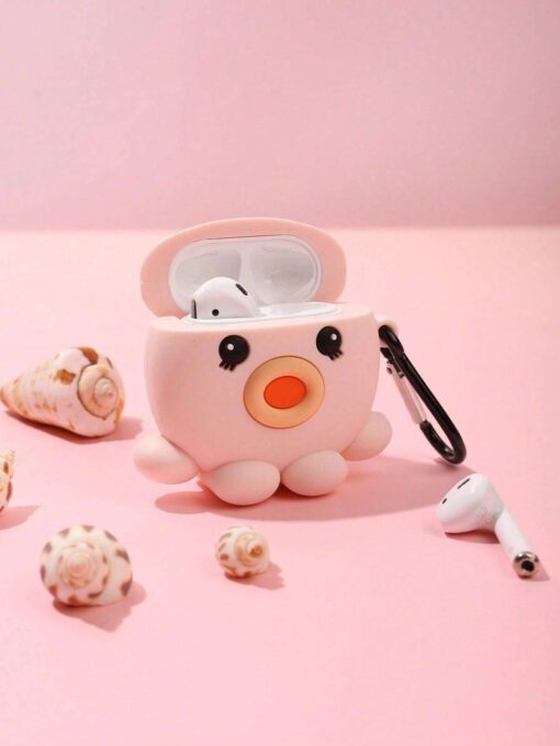 SHEIN Pink Cartoon Octopus Headphone Case
