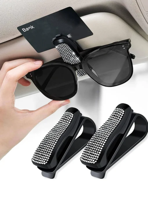 SHEIN Rhinestone Decor Car Sun Visor Glasses Holder Clip