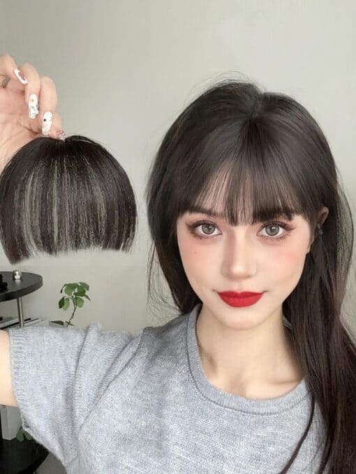 SHEIN Straight Black-brown 4 Inch Extra Short Synthetic Hairbangs