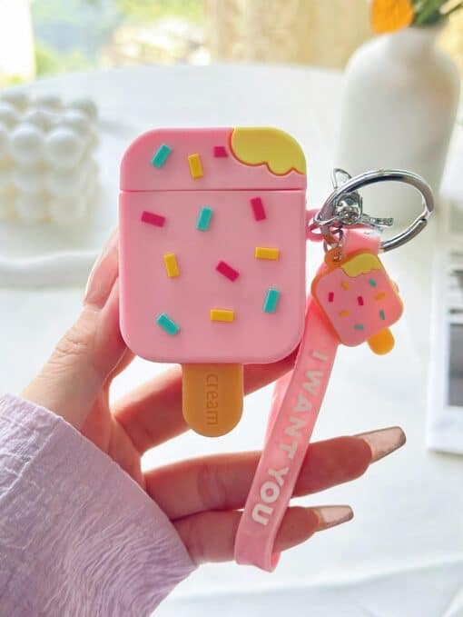 SHEIN Summer Pink Popsicle Design Silicone Case Compatible With AirPods