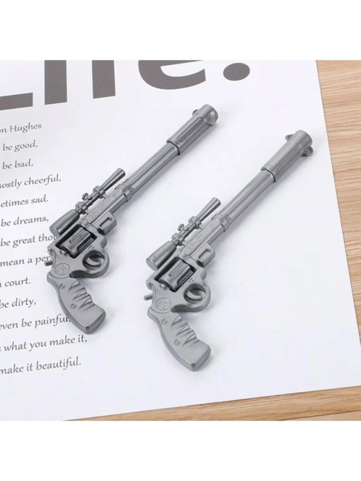 SHEIN 2pcs/Set Revolver Pistol Shaped Ballpoint Pens Blue Ink Signature Pen Stationery
