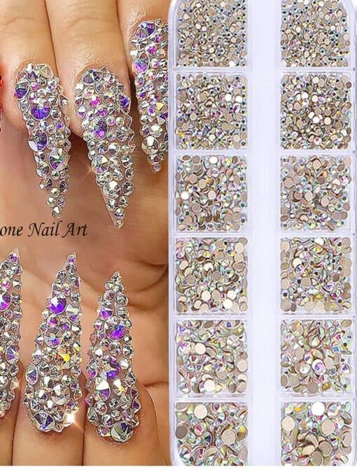 SHEIN 12 Grid Nail Rhinestones 1.5mm-5mm 3D Nail Art Glass