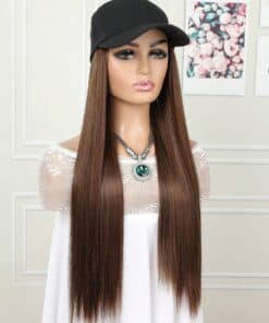 SHEIN Baseball Cap with Hair Extensions (Dark Brown)