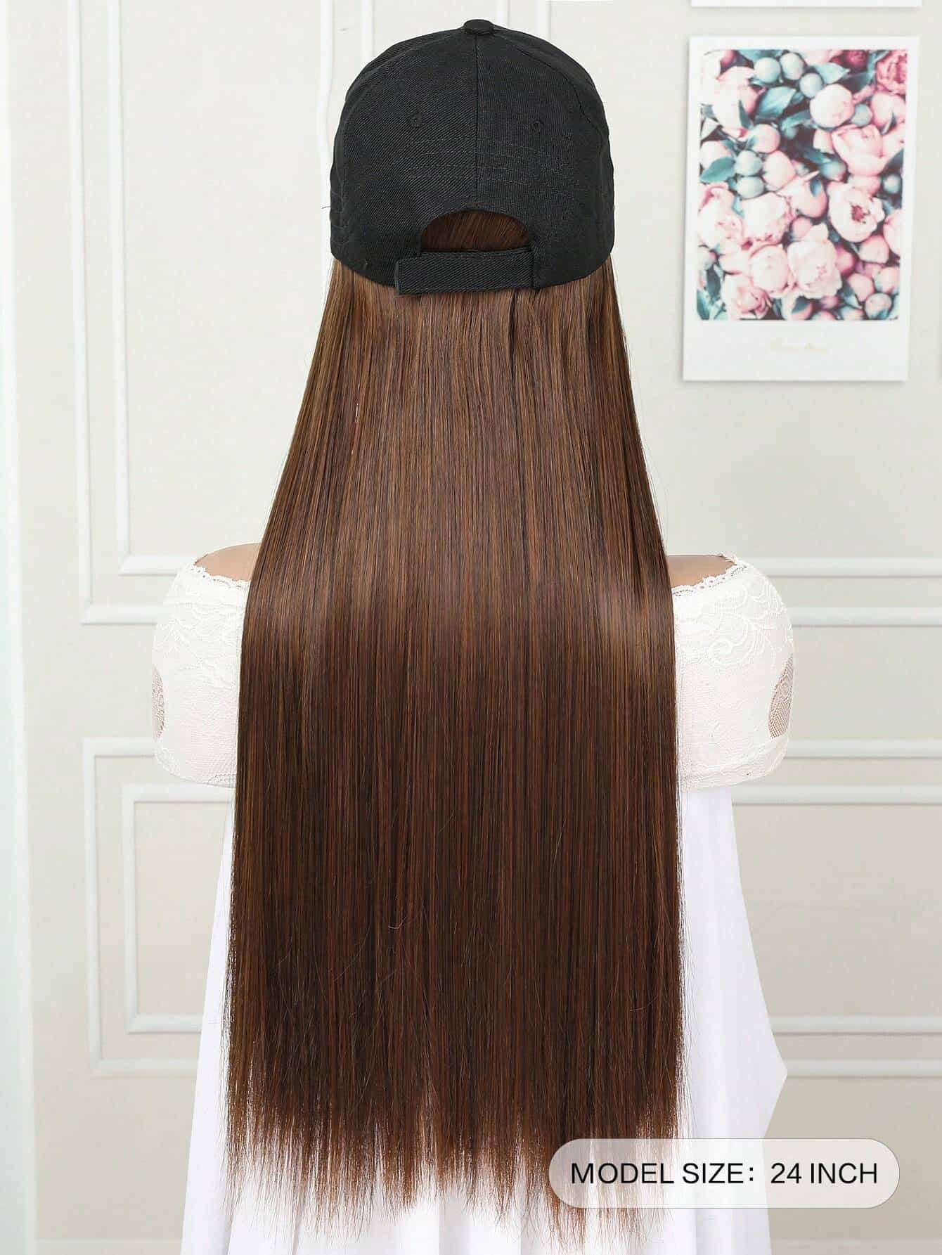 SHEIN Baseball Cap with Hair Extensions (Dark Brown) - الصورة 2