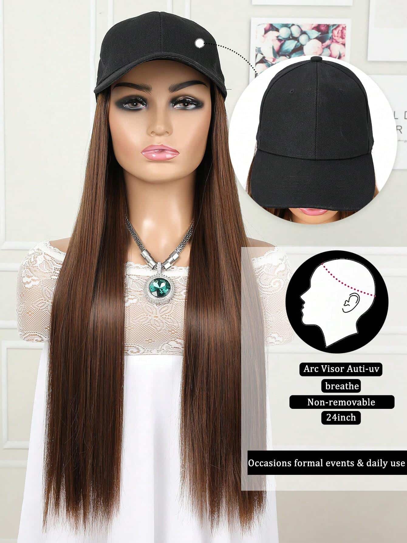 SHEIN Baseball Cap with Hair Extensions (Dark Brown) - الصورة 4