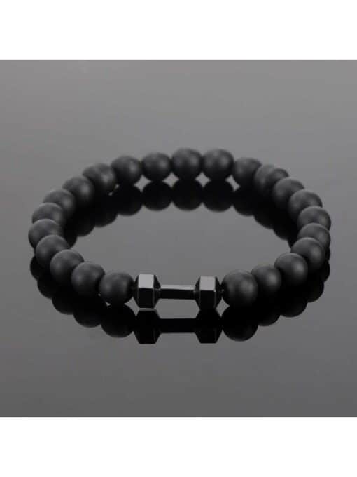 SHEIN Dumbbell Decor Beaded Bracelet Glass Black