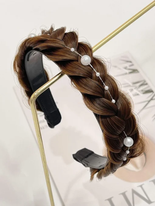 SHEIN Elegant Faux Pearl Decor Braided Detail Headband