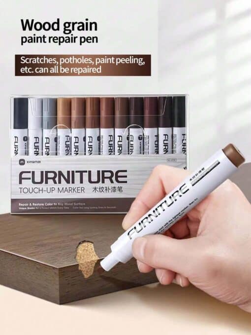 SHEIN 12pcs Furniture Wood-Grain Touch-Up Pen For Solid Wood & Composite Flooring Repair