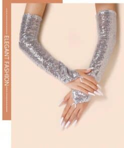SHEIN 1 Pair Of Long Fingerless Sparkling Reflective Gloves