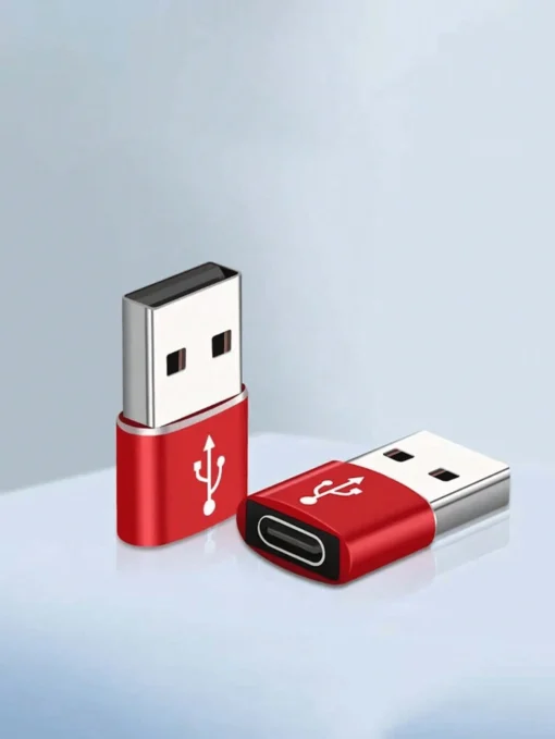 SHEIN 1pc Aluminum Alloy Usb To Type-c Adapter Red | محول وصلة USB الي type c