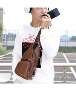 SHEIN 1pc Brown Pu Leather Leisure & Fashionable One Shoulder Backpack