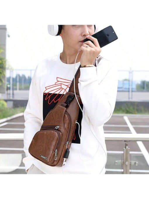 SHEIN 1pc Brown Pu Leather Leisure & Fashionable One Shoulder Backpack