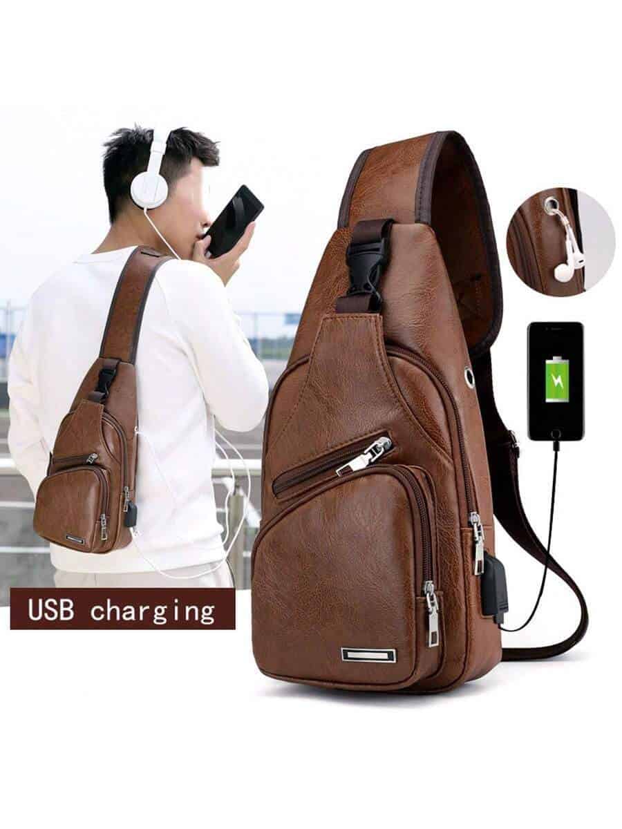 SHEIN 1pc Brown Pu Leather Leisure & Fashionable One Shoulder Backpack - الصورة 7