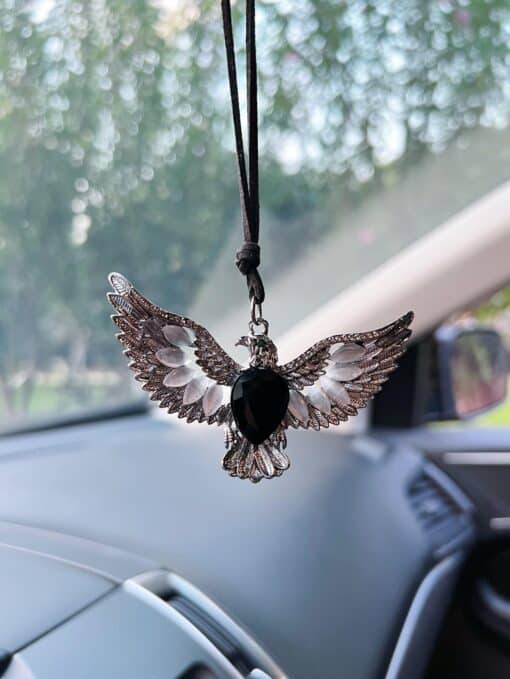 SHEIN 1pc Eagle Shaped Alloy Car Pendant Decorated With Cat's Eye Stone