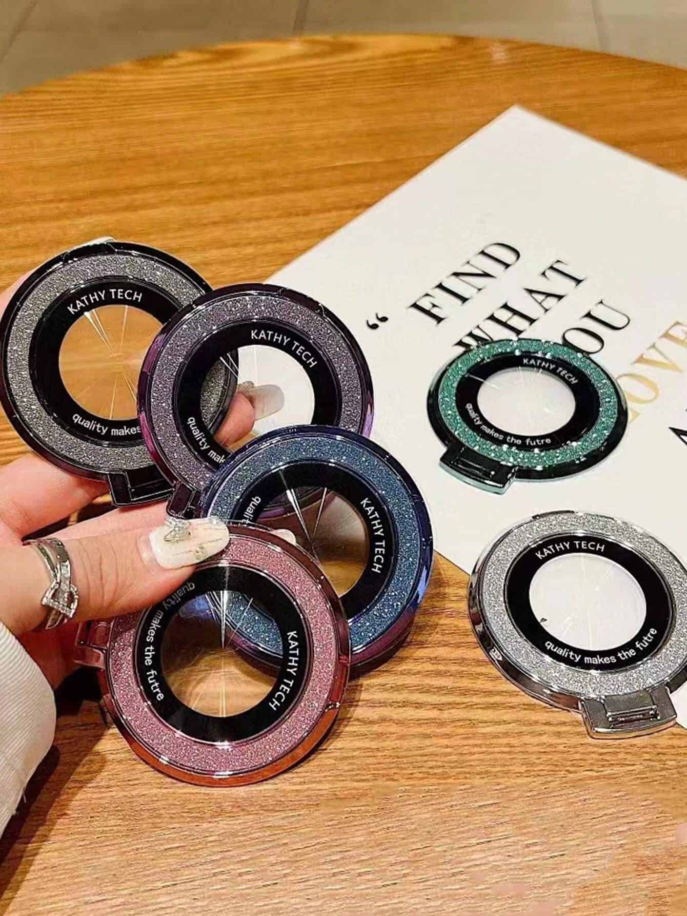 SHEIN 1pc Fashionable Minimalist Glitter Phone Holder Adhesive Foldable Magnetic Wireless Charging Phone Case