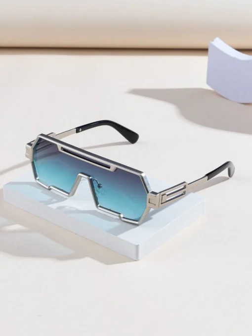 SHEIN 1pc Men's Pc Metal Frame Integrated Geometric Multi-Color Decor Fashionable Fashion Glasses(silver )