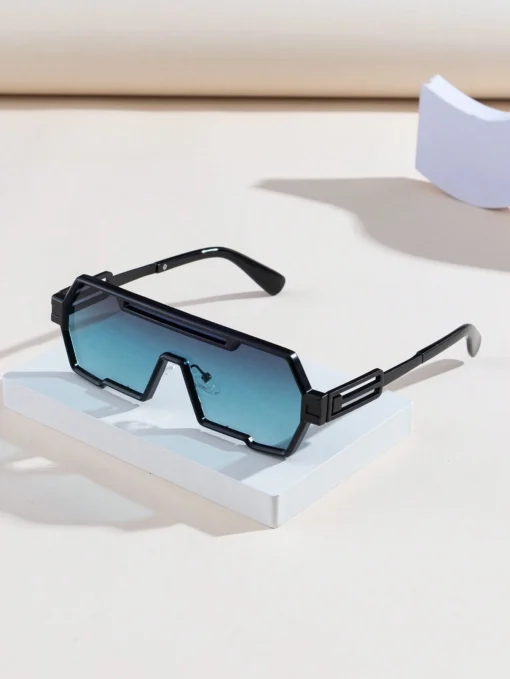 SHEIN 1pc Men's Pc Metal Frame Integrated Geometric Multi-Color Decor Fashionable Fashion Glasses(Black)