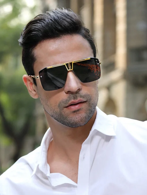 SHEIN 1pc Trendy Unique European Style Metal Splice Gradient Lens Men Fashion Glasses