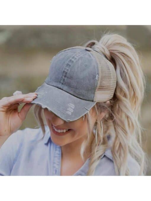 SHEIN 1pc Vintage Distressed Ponytail Hole Baseball Cap