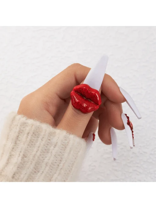 SHEIN 1pc White Lips & Red Lips Shaped Geometric Sexy Ring (red)