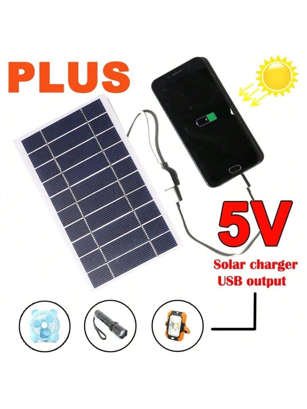 SHEIN 2W 5V Solar Charging Panel Solar Outdoor Mobile Phone Power Bank Charger