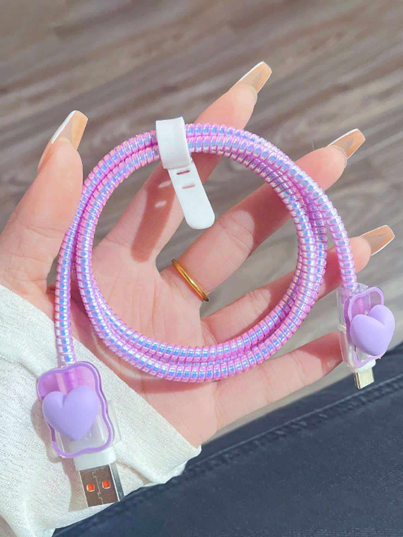 SHEIN 4pcs Set Fashionable Heart-Shaped Charging Cable Protectors - الصورة 2