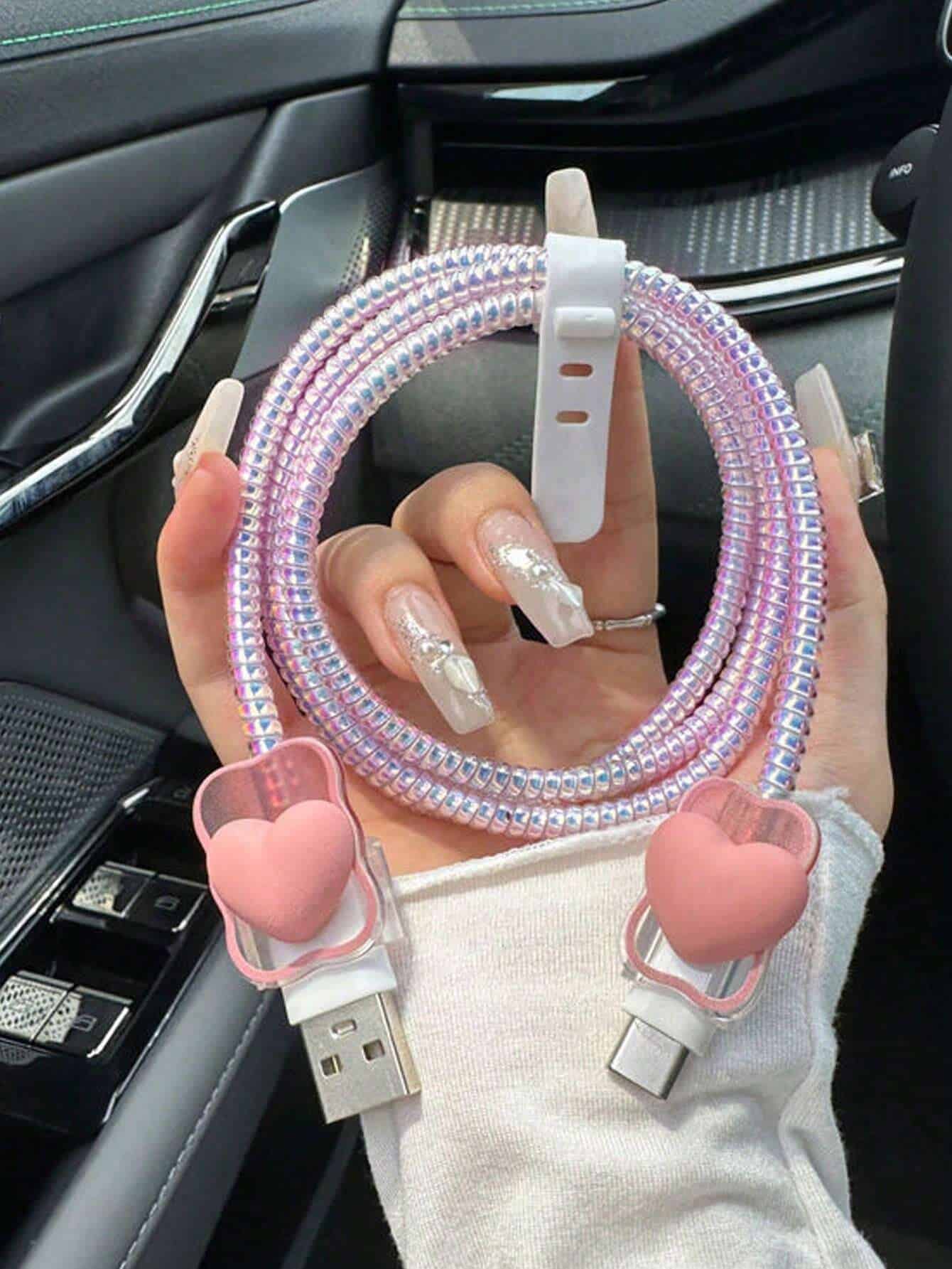 SHEIN 4pcs Set Fashionable Heart-Shaped Charging Cable Protectors - الصورة 4