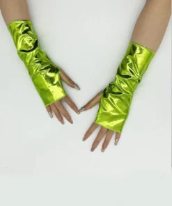 SHEIN A Pair Of Women's Short Patent Leather Fingerless Gloves (Green)