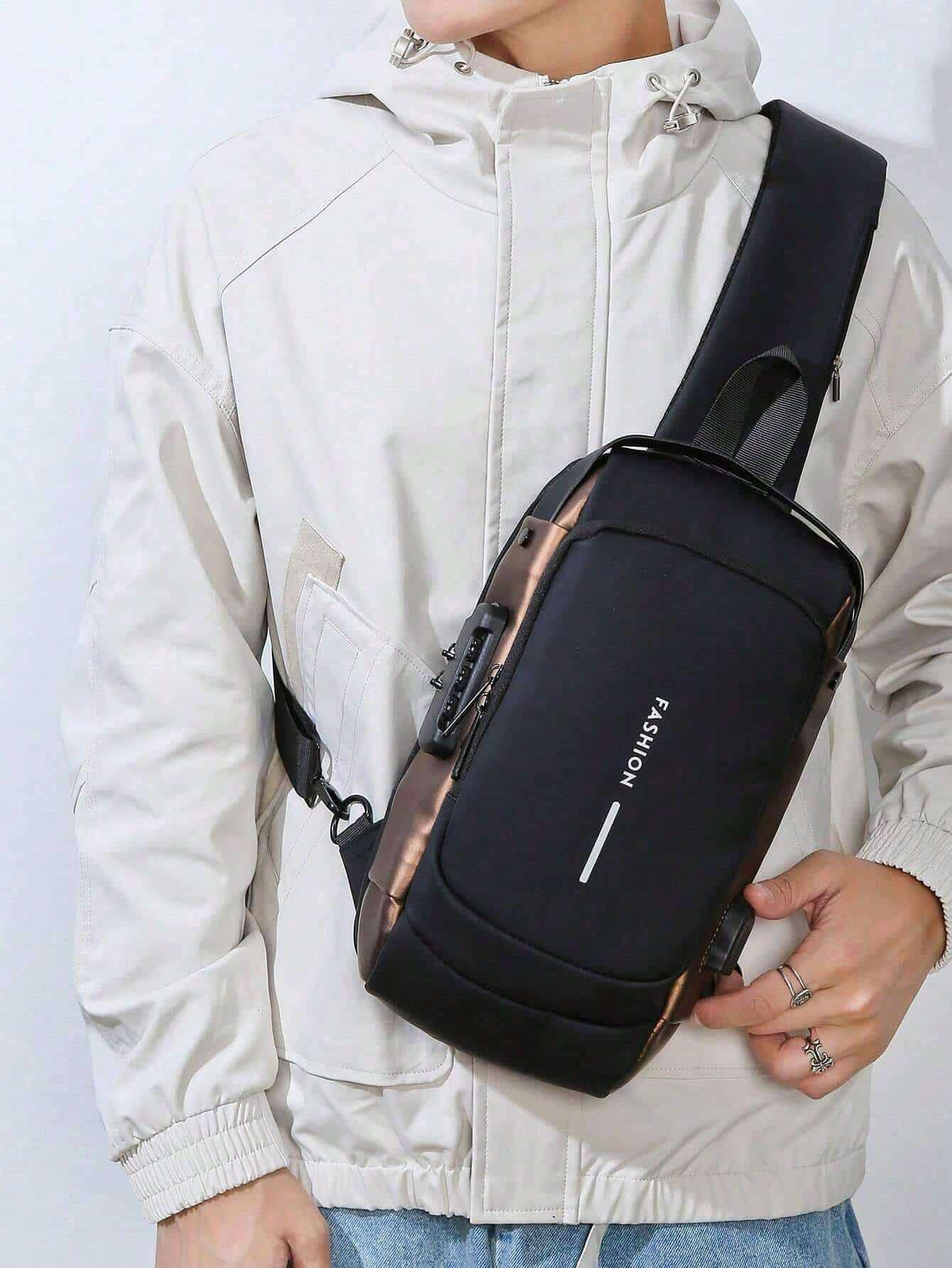 SHEIN Anti-Theft Password Lock Men's Chest Bag - الصورة 2