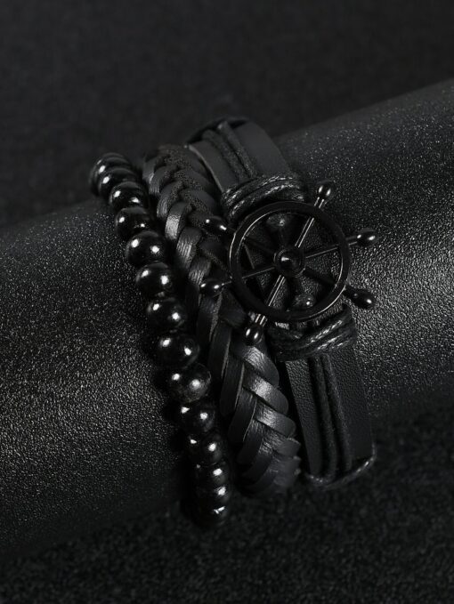 SHEIN Fashionable and Popular 3pcs/set Men Anchor Decor Bracelet PU