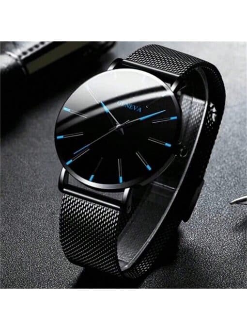 SHEIN Minimalist Men Fashion Ultra Thin Watches Simple Men Business Stainless Steel Mesh Belt Quartz Wrist Watch