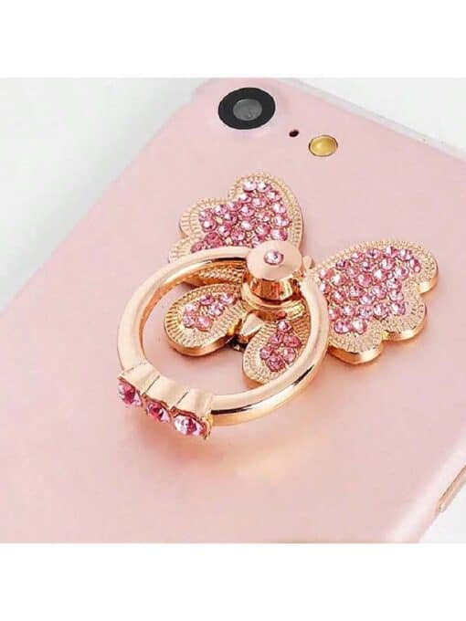 SHEIN New Arrival Pink Butterfly Shaped Ring Holder With Full Crystal Decoration