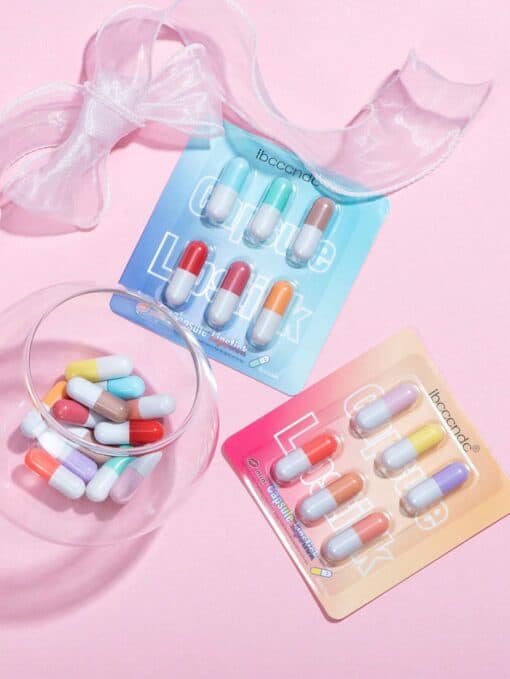 SHEIN ibcccndc 6pcs/Set Mini Cute Capsule Lipstick Set With Lip Balm Moisturizing Waterproof