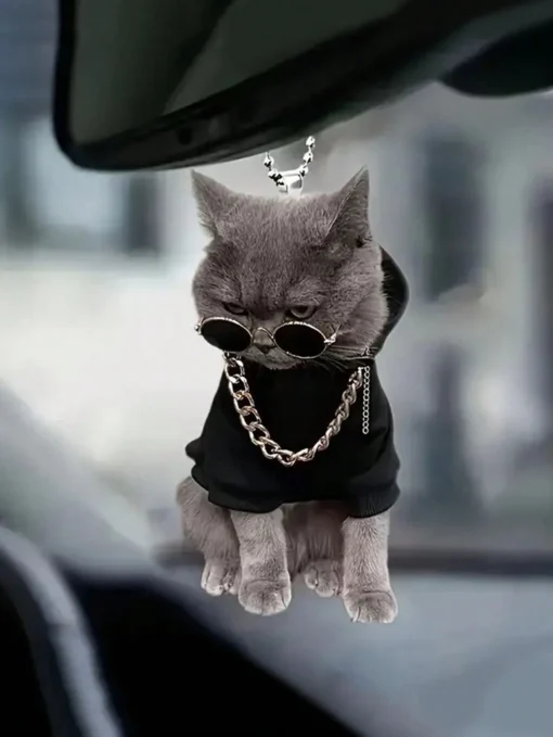 SHEIN 1pc Black Acrylic Sunglasses Cat Design Decor Pendant