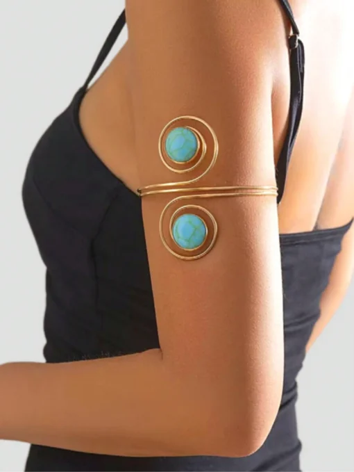 SHEIN 1pc Plating Edge & Turquoise Decor Bangle Bracelet