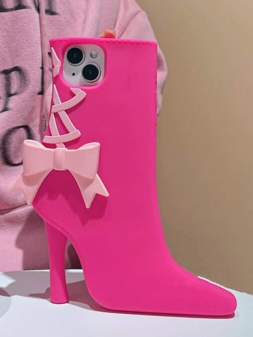 SHEIN Bow Funny Creative 3d High-Heeled Shoes Phone Case Compatible With IPhone