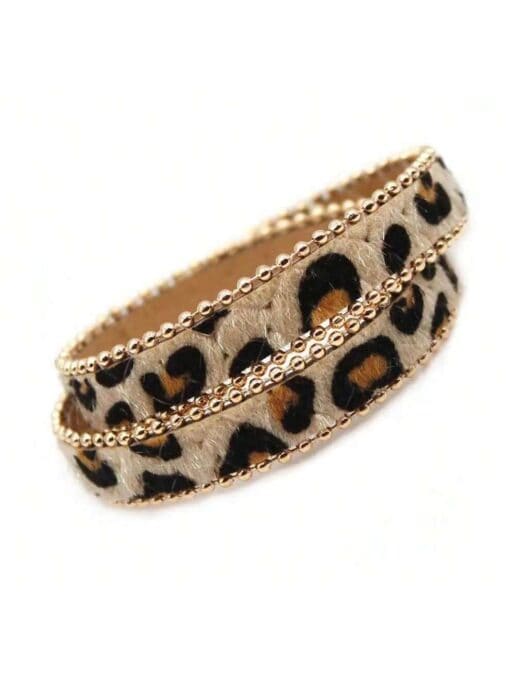 SHEIN Fashionable Pu Leopard Leather Bohemian Style Ladies' Wrap Bracelet