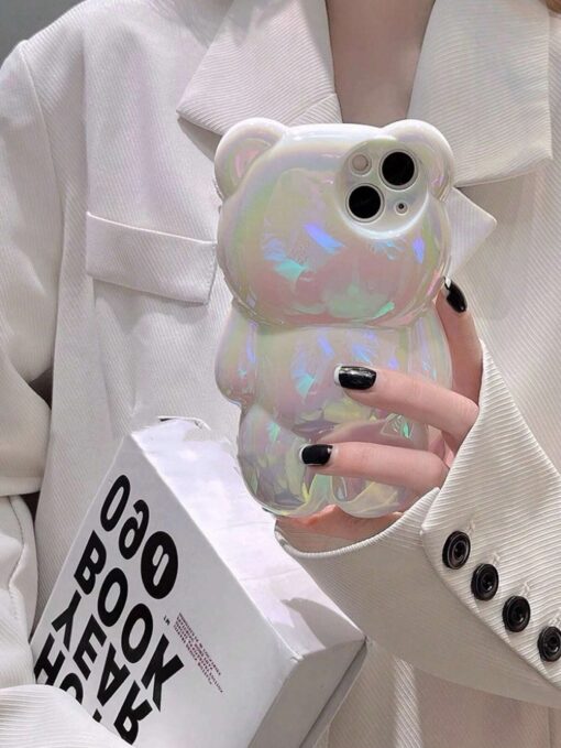 SHEIN Personalized Cute Holographic 3d Bear Phone Case Compatible