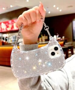 SHEIN Silver Y2k Rhinestone Decor Bag Design Phone Case Compatible