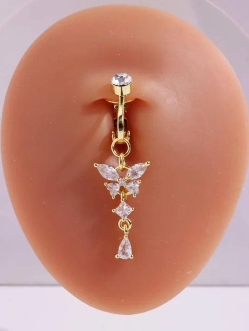 SHEIN 1pc Fake Piercing Navel Belly Ring With Pink Butterfly Design