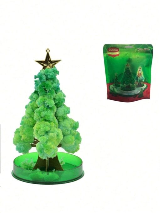 SHEIN 1pc Magic Growing Tree Paper Sakura Crystal Trees Desktop Cherry Blossom Ornaments(Green Christmas Tree)
