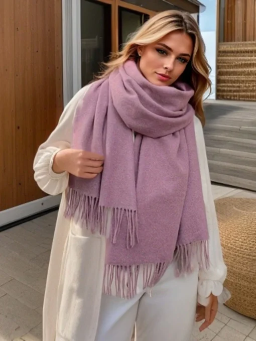 SHEIN 1pc Women's Fringe Faux Cashmere Scarf (Pink)