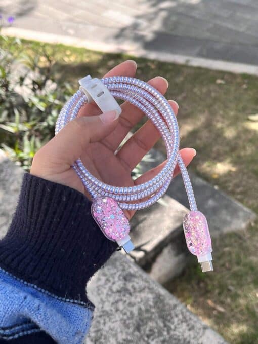 SHEIN 4pcs Crystal Flash Powder Data Cable Protective Cover