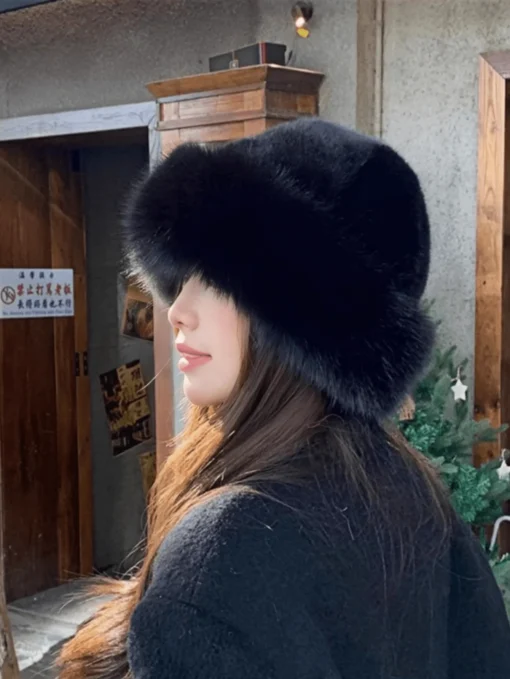 SHEIN New Plush Mongolian Hat Ladies Autumn AndWinter Cold Warm Atmosphere With Cute PlushHats (Black)