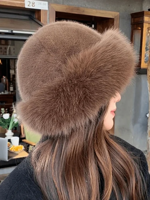 SHEIN New Plush Mongolian Hat Ladies Autumn AndWinter Cold Warm Atmosphere With Cute PlushHats (Brown)