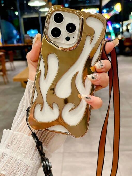 SHEIN Phone Charm New Fashionable Silver Matte Spray Oil Cool Hollow Flame Pattern Shockproof TPU Protective Phone Case